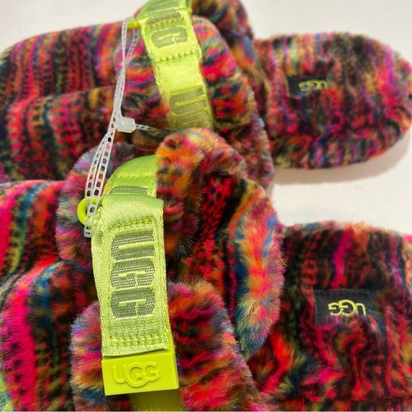 UGG Fluff It Pixelate Slide Slippers Men’s US 10 Multicolor Faux Shearling NWT main image 10